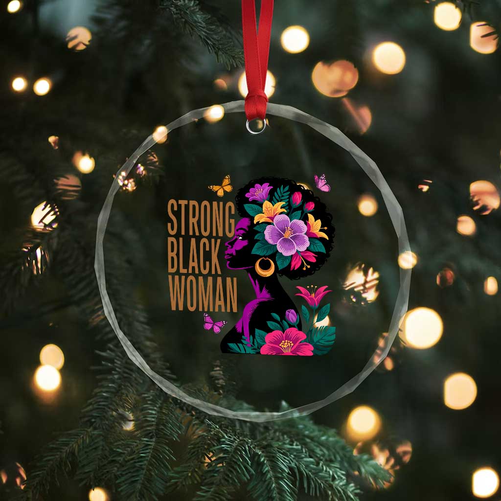 Strong Black Woman Floral Afro Crystal Glass Ornament Empowering Black Queen Pride Celebrating Melanin and Strength