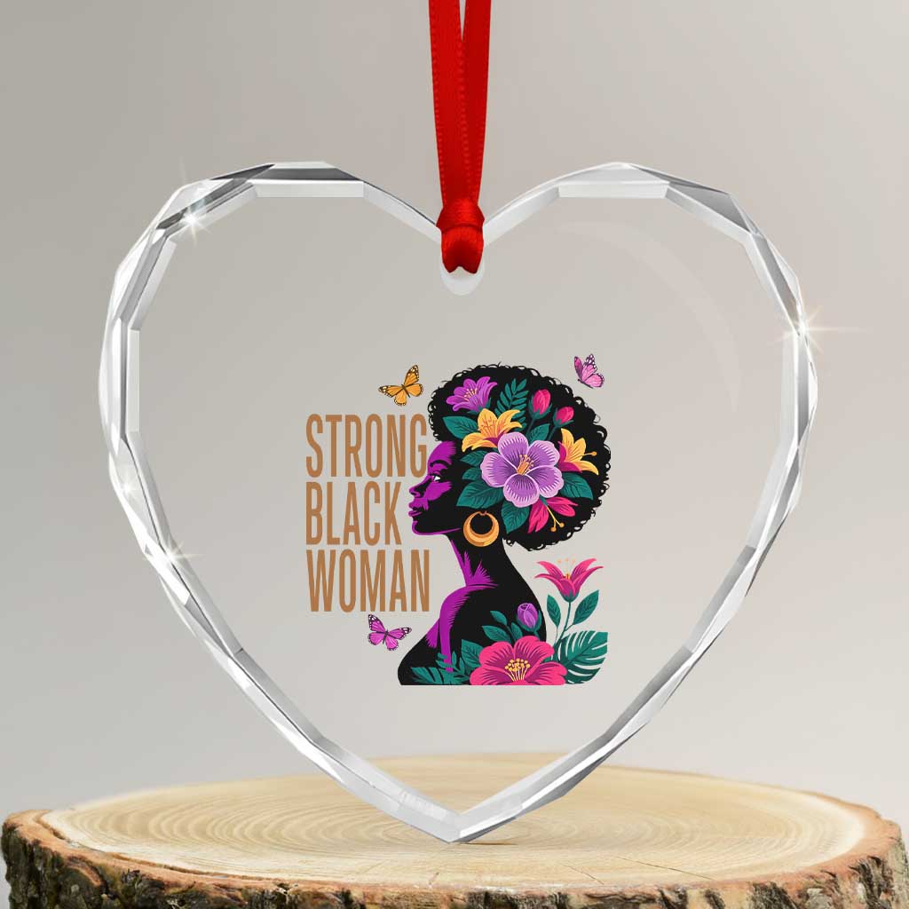 Strong Black Woman Floral Afro Heart Crystal Glass Ornament Empowering Black Queen Pride Celebrating Melanin and Strength