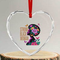 Strong Black Woman Floral Afro Heart Crystal Glass Ornament Empowering Black Queen Pride Celebrating Melanin and Strength