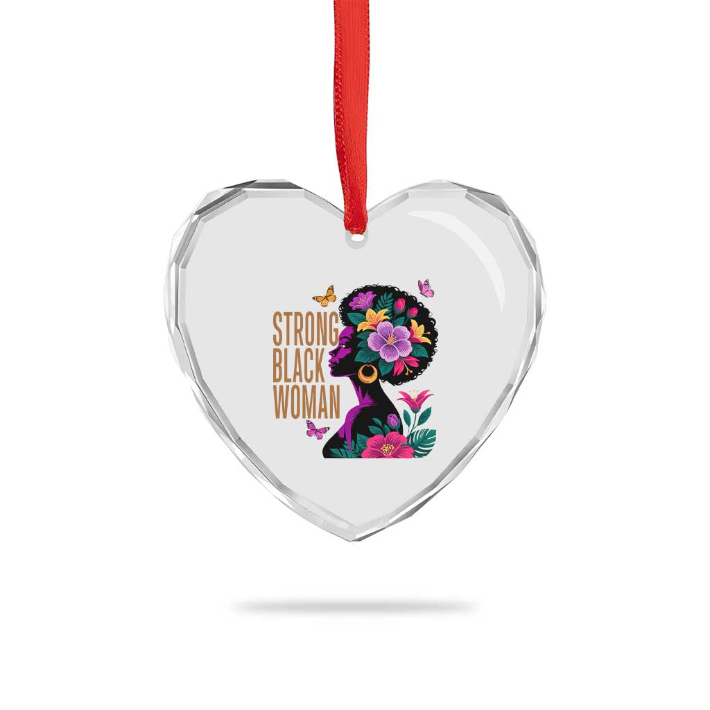 Strong Black Woman Floral Afro Heart Crystal Glass Ornament Empowering Black Queen Pride Celebrating Melanin and Strength