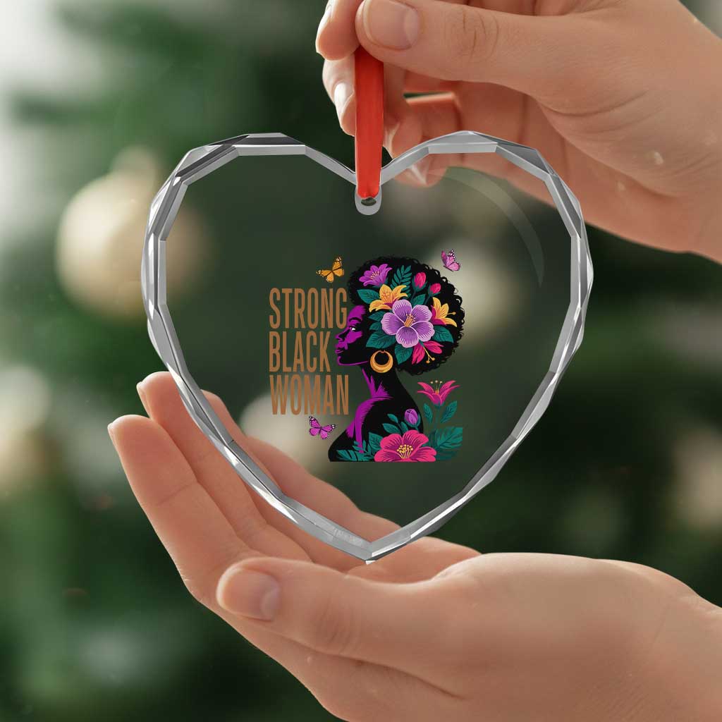 Strong Black Woman Floral Afro Heart Crystal Glass Ornament Empowering Black Queen Pride Celebrating Melanin and Strength