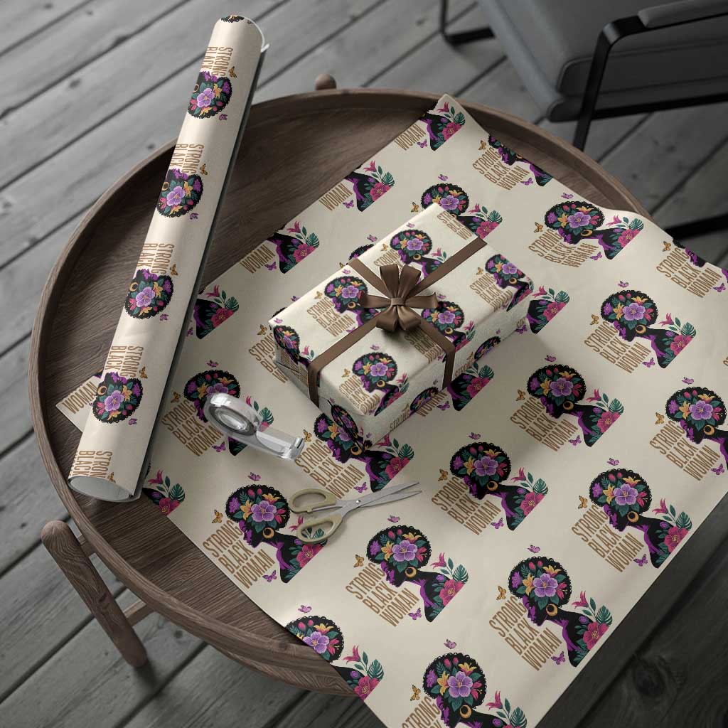 Strong Black Woman Floral Afro Wrapping Paper Roll Empowering Black Queen Pride Celebrating Melanin and Strength
