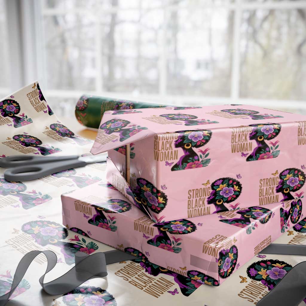 Strong Black Woman Floral Afro Wrapping Paper Roll Empowering Black Queen Pride Celebrating Melanin and Strength