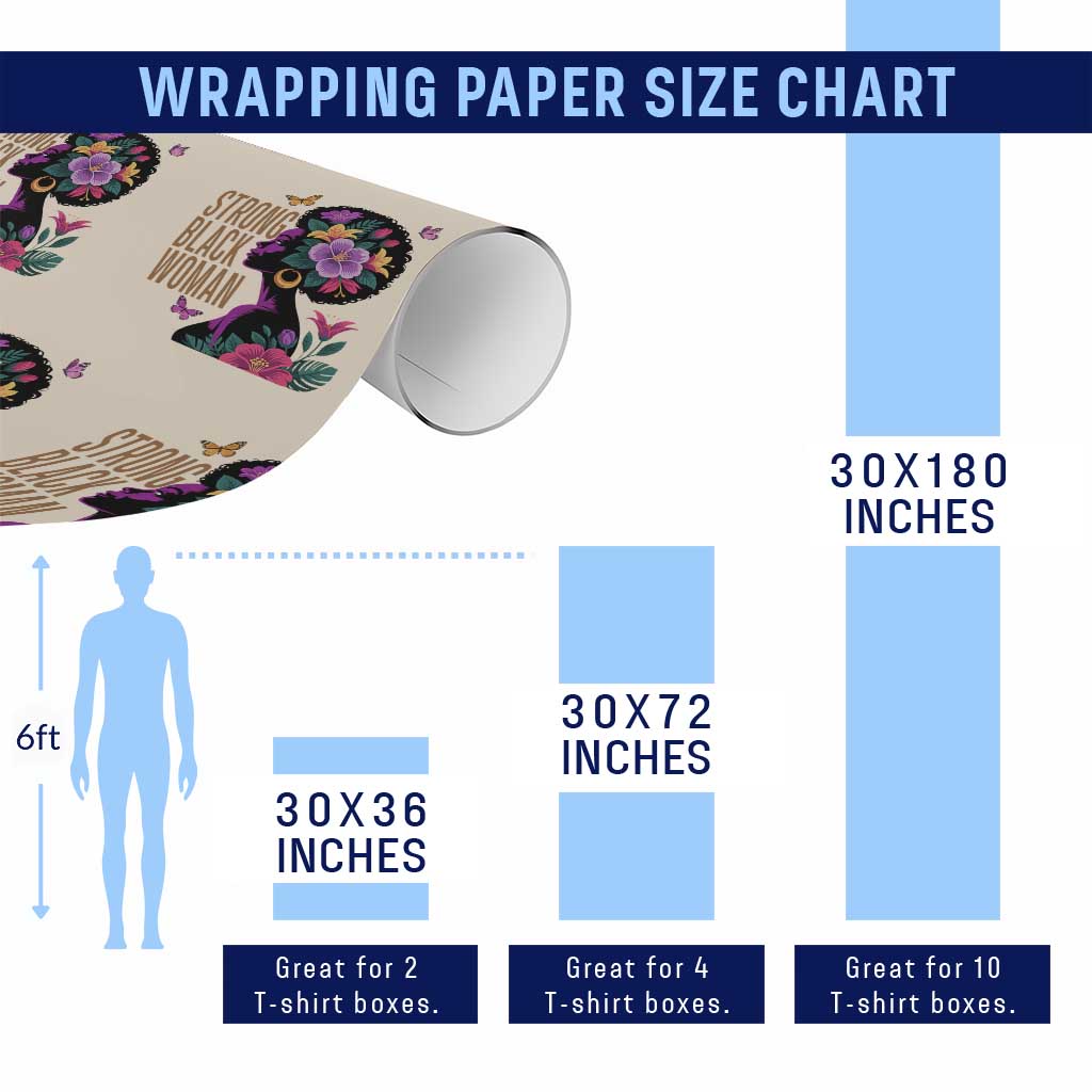 Strong Black Woman Floral Afro Wrapping Paper Roll Empowering Black Queen Pride Celebrating Melanin and Strength