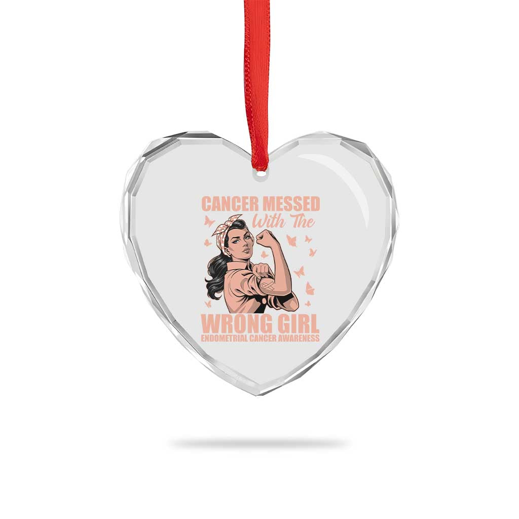 Strong Girl Endometrial Cancer Heart Crystal Glass Ornament Cancer Messed With The Wrong Girl