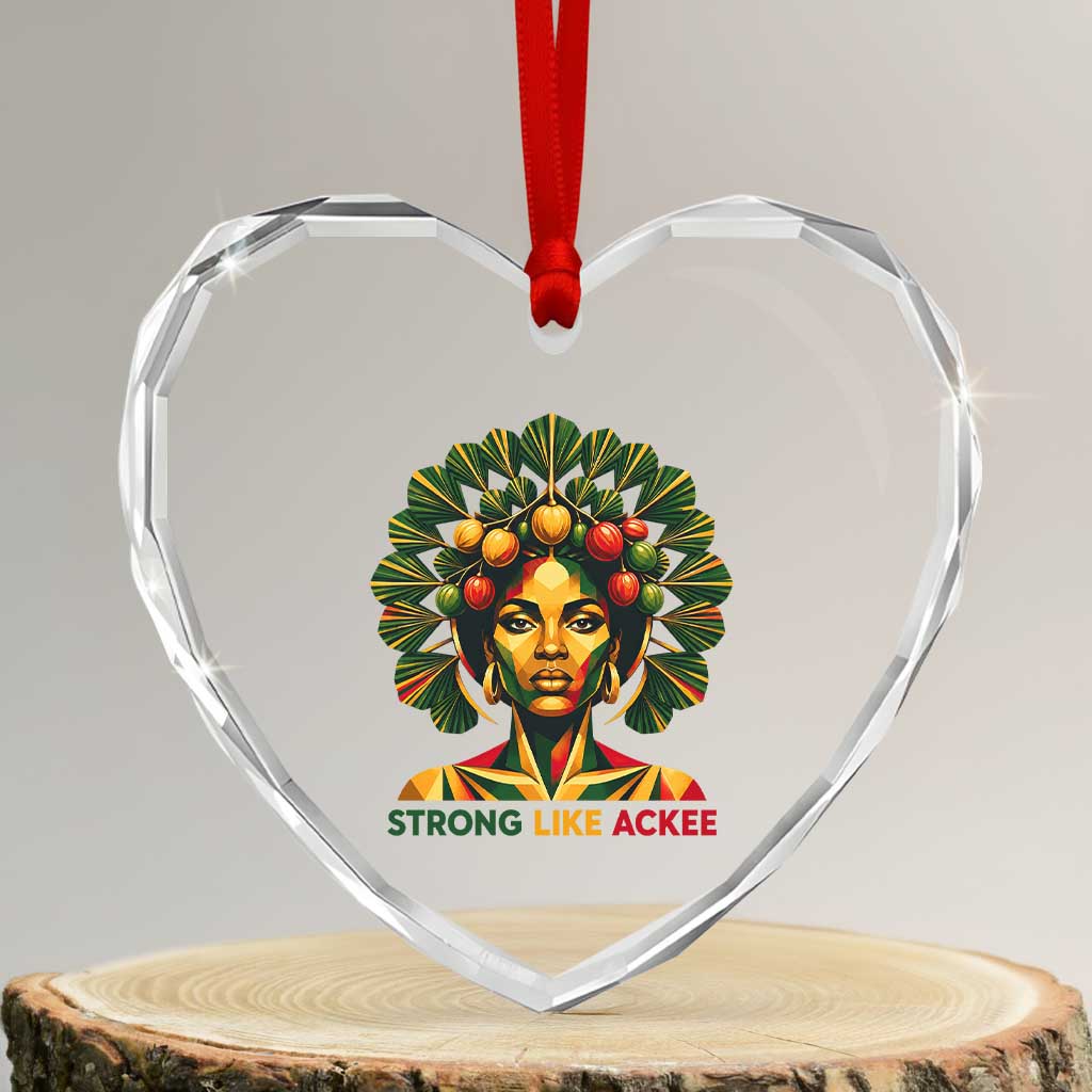 Strong Like Ackee Empowered Woman Heart Crystal Glass Ornament Jamaican National Fruit Heritage Pride