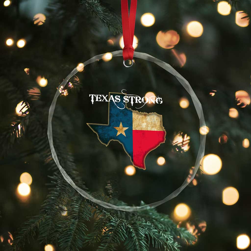 Strong Texas Crystal Glass Ornament Retro Lone Star State Pride Distressed Flag TS02