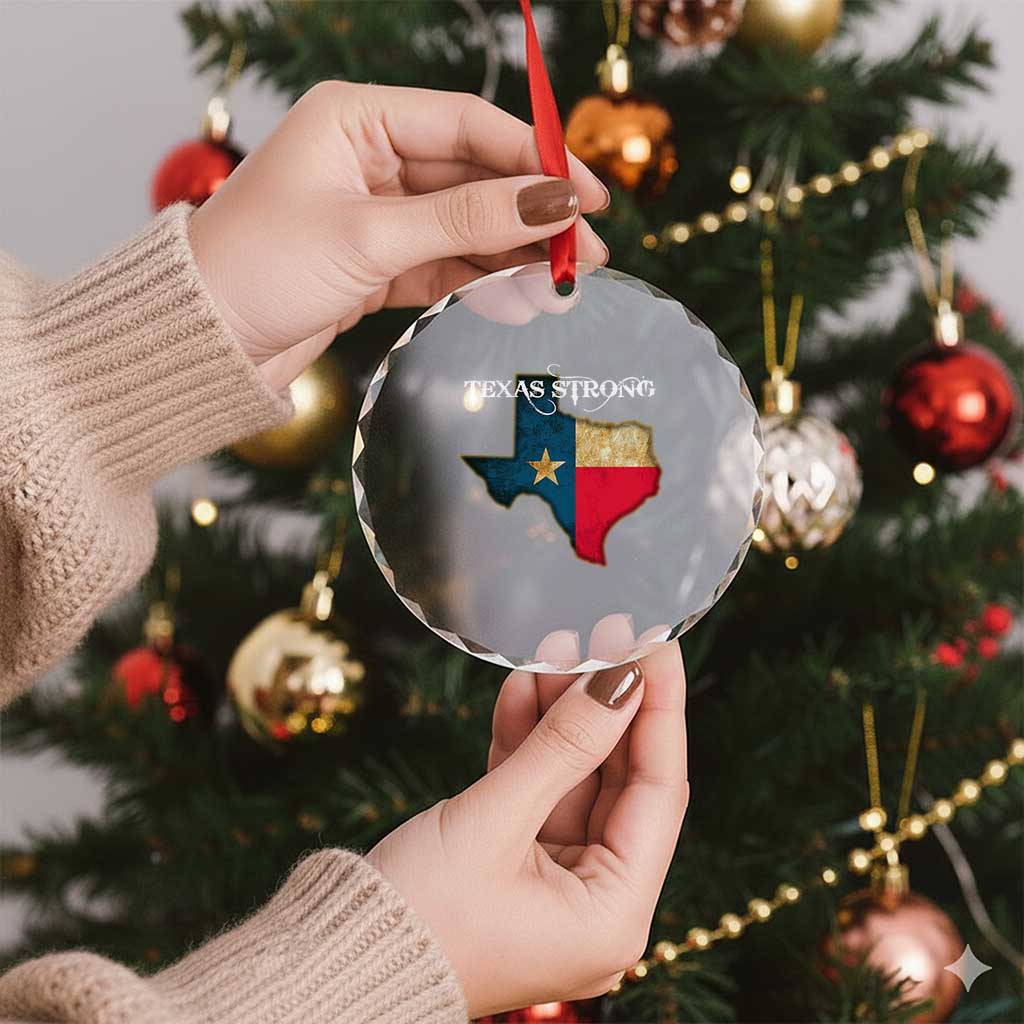 Strong Texas Crystal Glass Ornament Retro Lone Star State Pride Distressed Flag TS02
