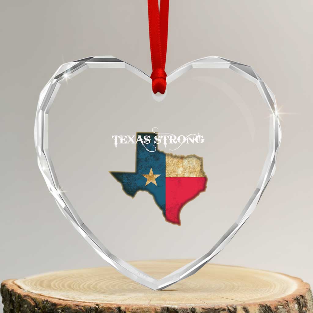 Strong Texas Heart Crystal Glass Ornament Retro Lone Star State Pride Distressed Flag - Wonder Print Shop