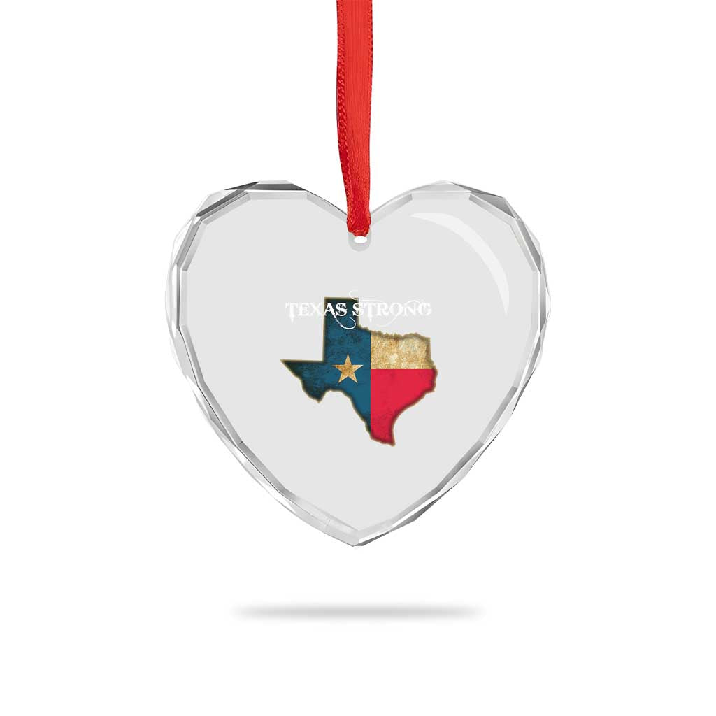 Strong Texas Heart Crystal Glass Ornament Retro Lone Star State Pride Distressed Flag - Wonder Print Shop