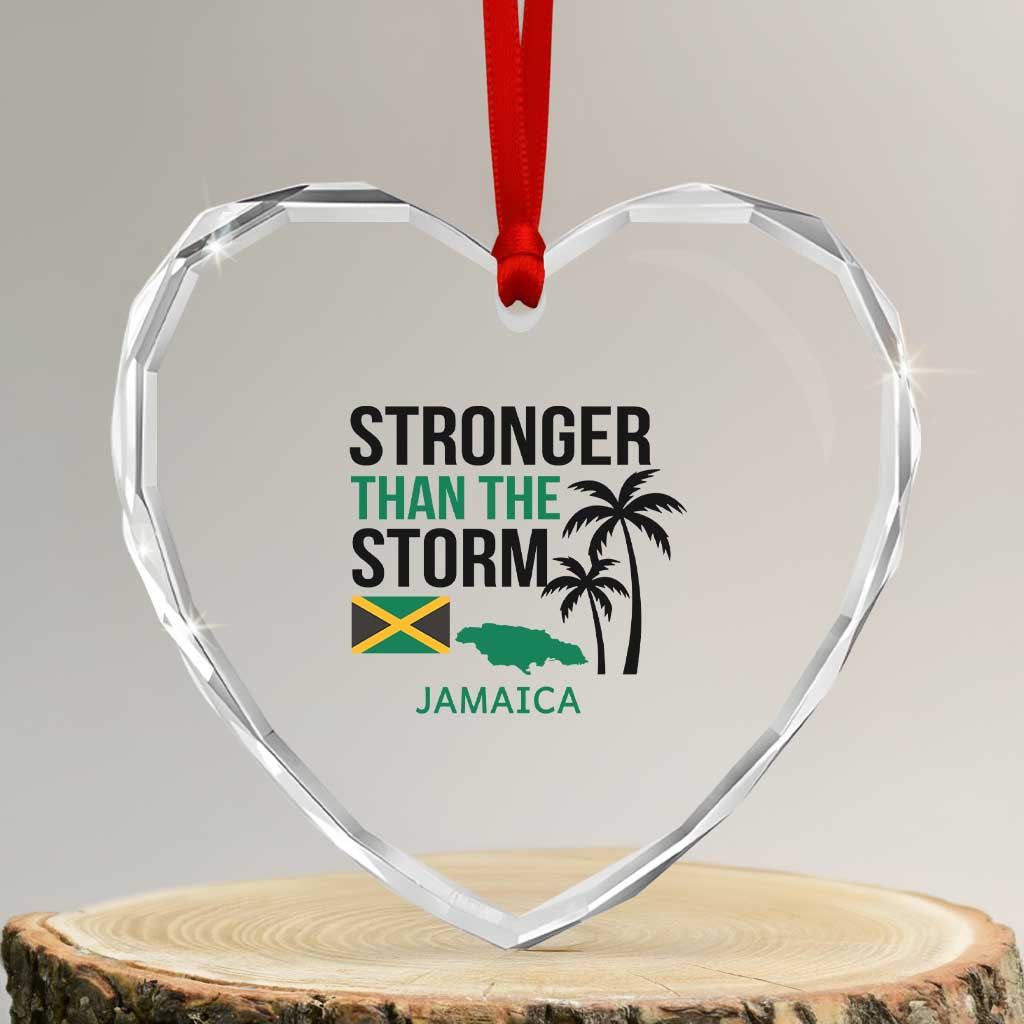 Stronger Than The Storm Jamaica Heart Crystal Glass Ornament Resilience and Hope Hurricane Awareness