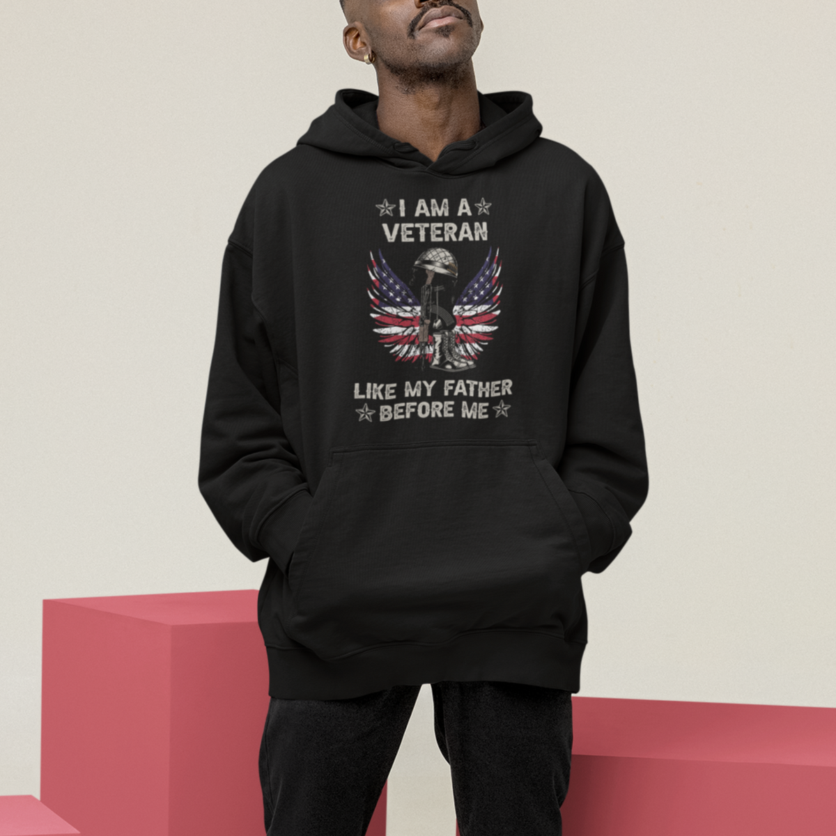 Veteran Hoodie I Am Like My Father Before Me American Angel Wings Comnbat Boots And Dog Tags - Wonder Print Shop