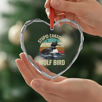 Stupid Canadian Wolf Bird Heart Crystal Glass Ornament Funny Retro LGBT Romance Hockey Fan - Wonder Print Shop