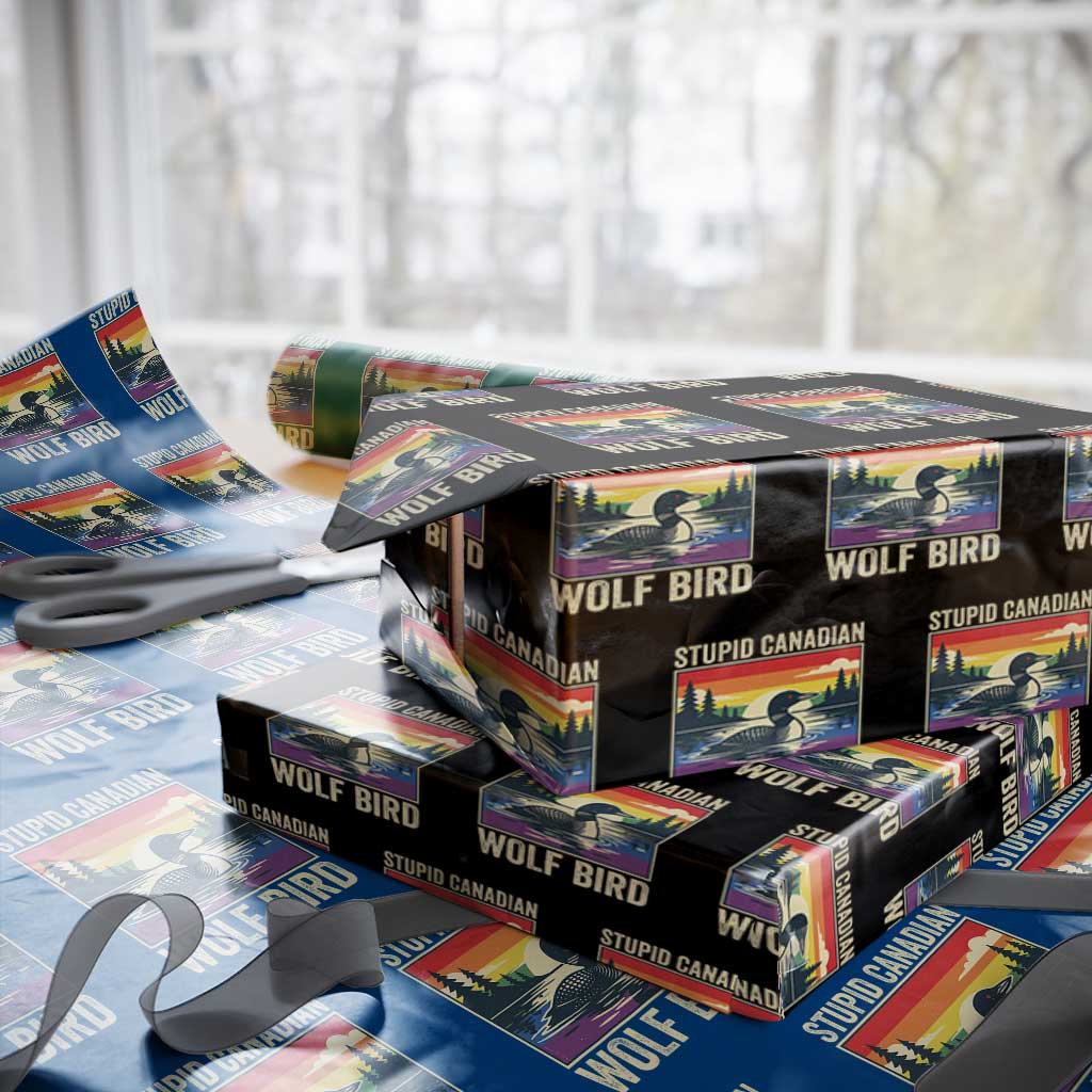 Stupid Canadian Wolf Bird Wrapping Paper Roll Funny Common Loon Meme LGBT Hockey - Wonder Print Shop