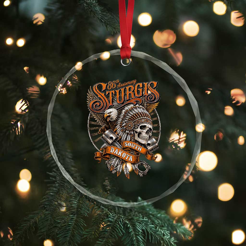Sturgis South Dakota Indian American Rider Skull 86th Anniversary Crystal Glass Ornament