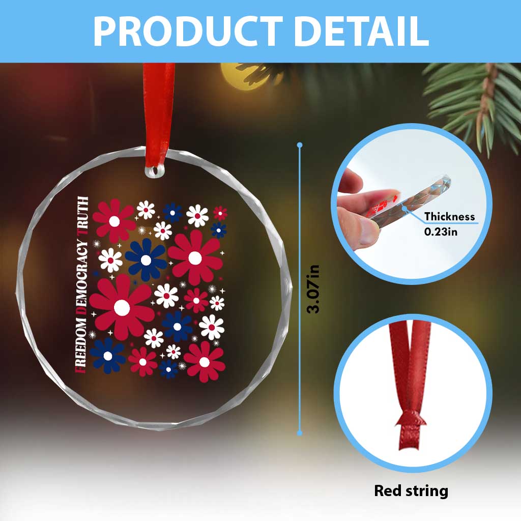 Subtle FDT Crystal Glass Ornament Boho Floral Red White Blue Social Justice - Wonder Print Shop