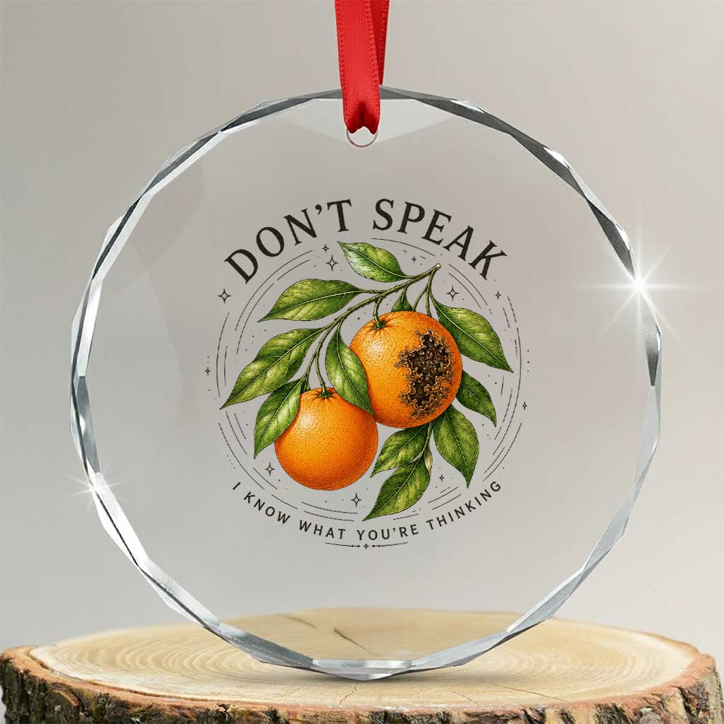 Subtle FDT Crystal Glass Ornament Dont Speak Orange Graphic Retro Vintage