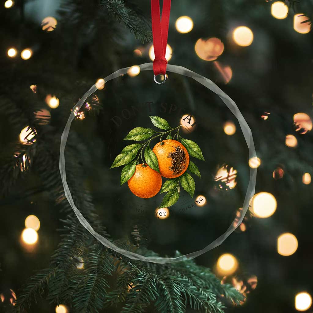 Subtle FDT Crystal Glass Ornament Dont Speak Orange Graphic Retro Vintage