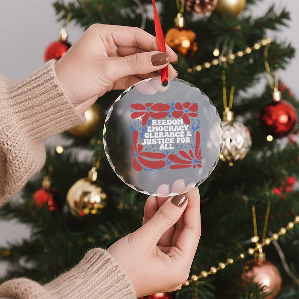 Subtle FDT Crystal Glass Ornament Freedom Democracy Tolerence and Justice For All - Wonder Print Shop