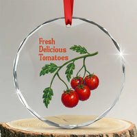 Subtle FDT Crystal Glass Ornament Fresh Delicious Tomatoes Retro Tomato Vine Graphic Political Humor