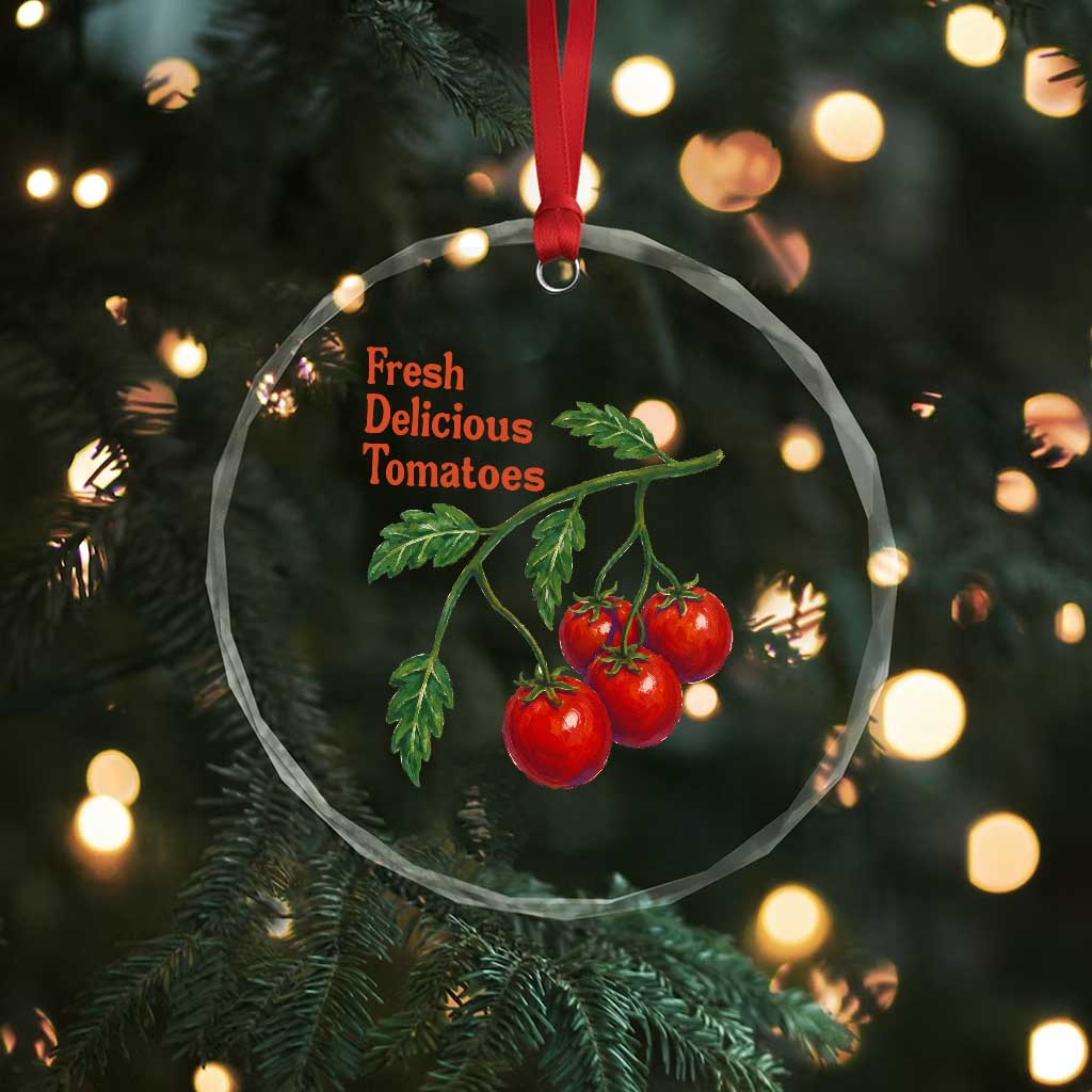 Subtle FDT Crystal Glass Ornament Fresh Delicious Tomatoes Retro Tomato Vine Graphic Political Humor