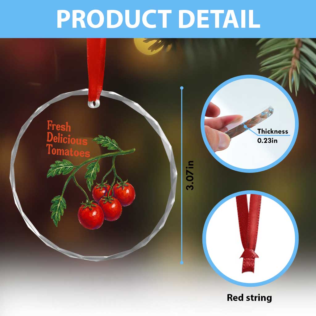 Subtle FDT Crystal Glass Ornament Fresh Delicious Tomatoes Retro Tomato Vine Graphic Political Humor