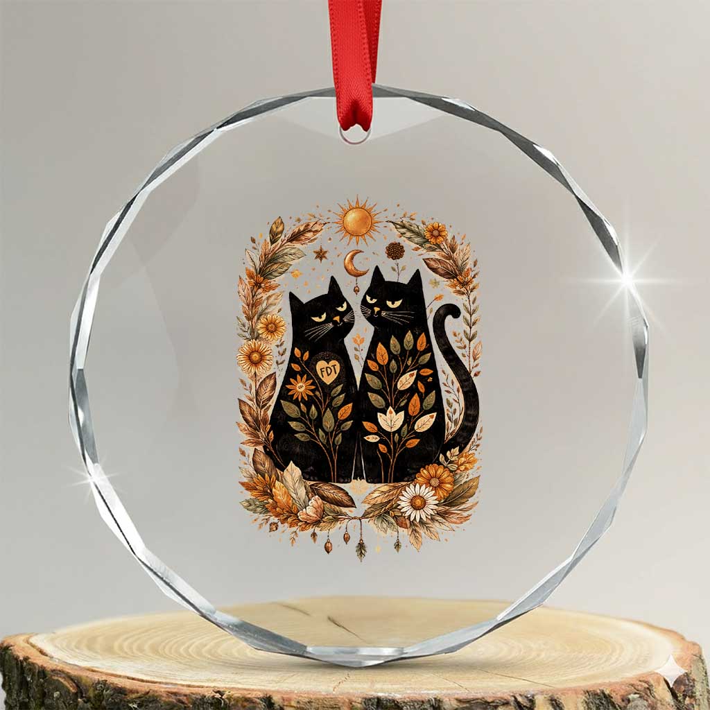 Subtle FDT Crystal Glass Ornament Vintage Flower Black Cat Social Activist