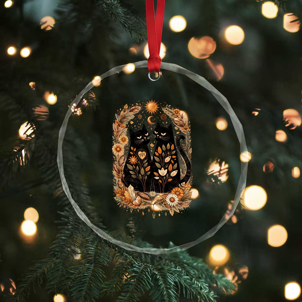 Subtle FDT Crystal Glass Ornament Vintage Flower Black Cat Social Activist