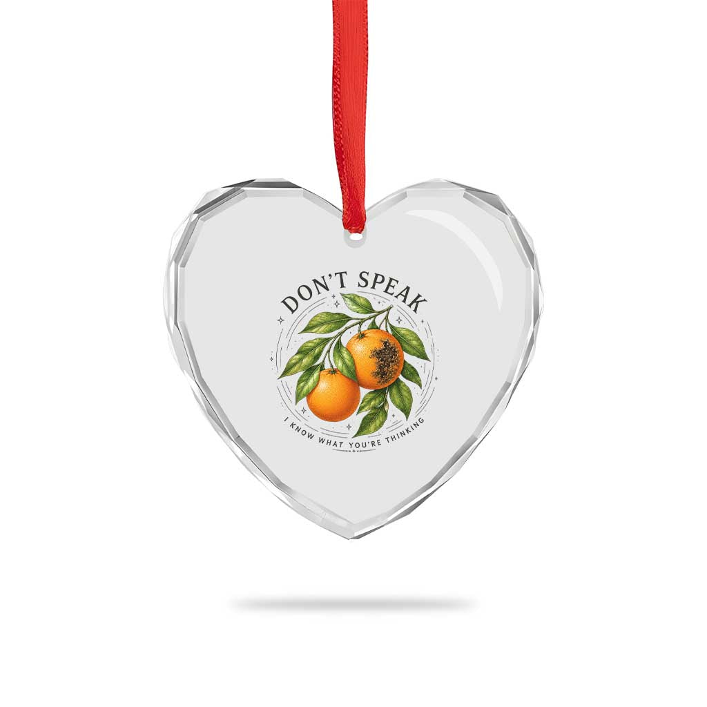 Subtle FDT Heart Crystal Glass Ornament Dont Speak Orange Graphic Retro Vintage