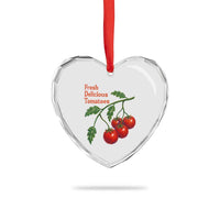 Subtle FDT Heart Crystal Glass Ornament Fresh Delicious Tomatoes Retro Tomato Vine Graphic Political Humor