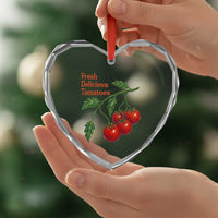 Subtle FDT Heart Crystal Glass Ornament Fresh Delicious Tomatoes Retro Tomato Vine Graphic Political Humor