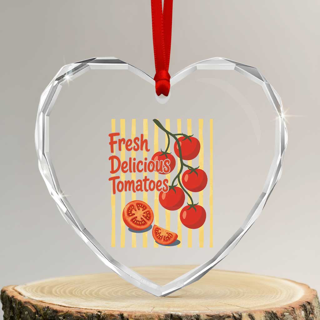 Subtle FDT Heart Crystal Glass Ornament Fresh Delicious Tomatoes Striped Retro Vintage 80s Subtle FDT