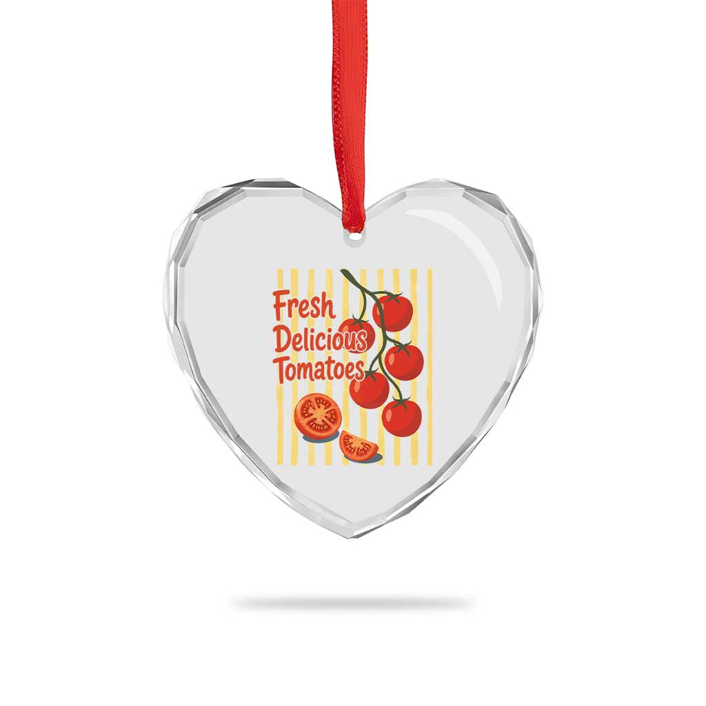 Subtle FDT Heart Crystal Glass Ornament Fresh Delicious Tomatoes Striped Retro Vintage 80s Subtle FDT