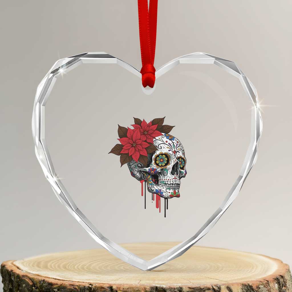 Sugar Skull Calavera Holiday Spirit Mistletoe Heart Crystal Glass Ornament - Wonder Print Shop