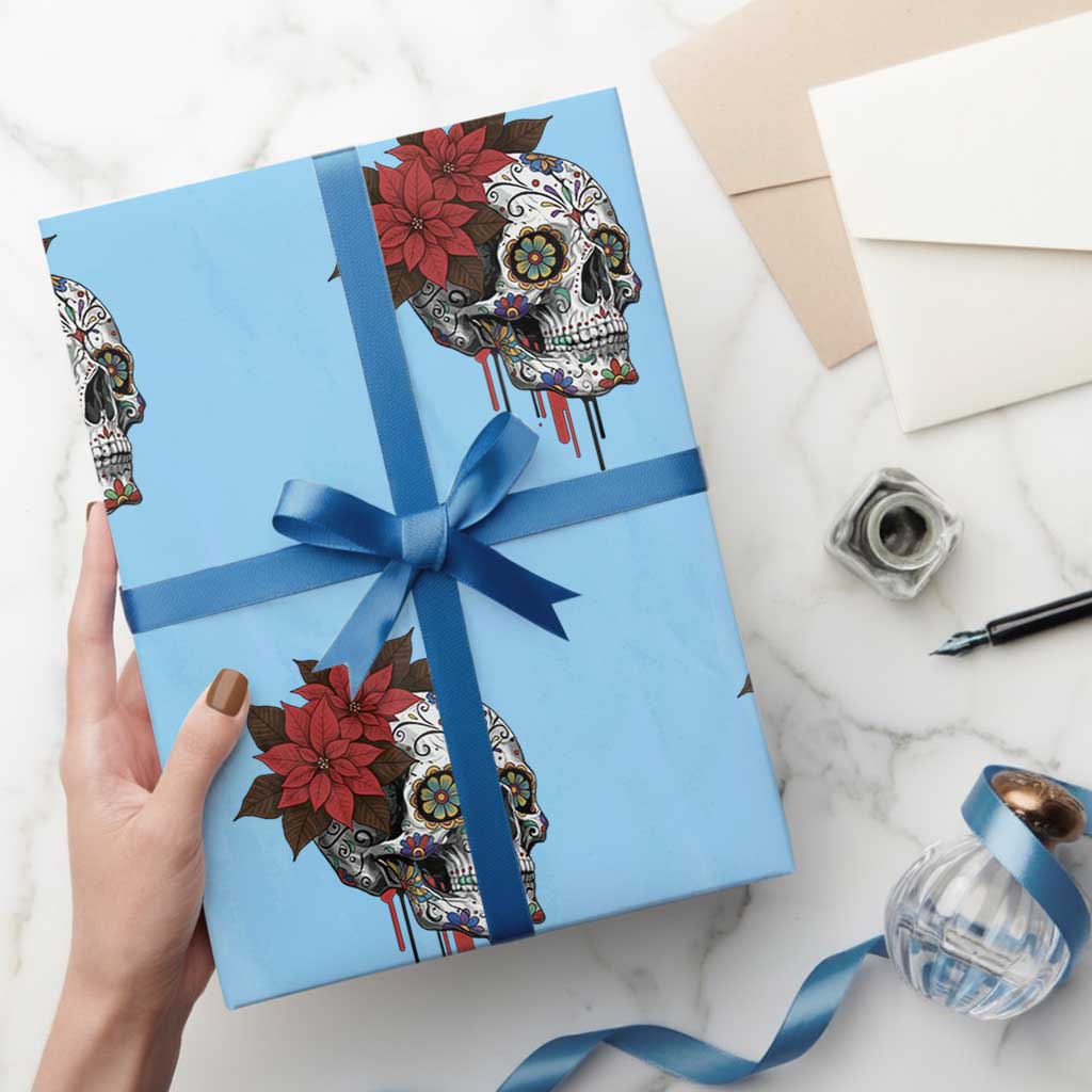 Sugar Skull Calavera Holiday Spirit Mistletoe Wrapping Paper Roll - Wonder Print Shop