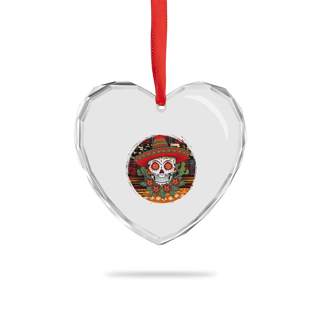 Sugar Skull Mexican Christmas Heart Crystal Glass Ornament - Wonder Print Shop