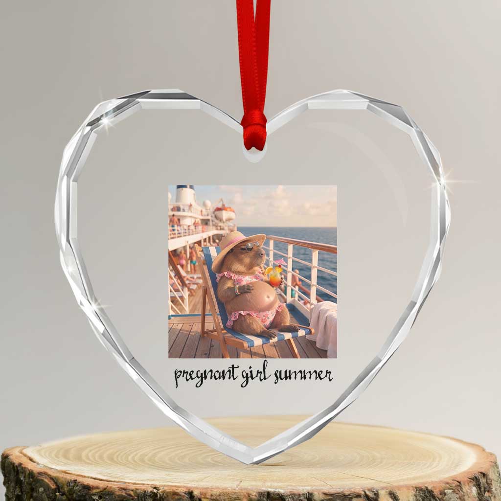 Summer Capybara Pregnancy Heart Crystal Glass Ornament Baby Announcement Gift
