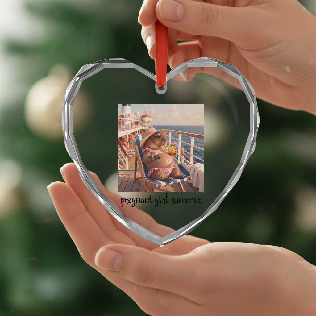 Summer Capybara Pregnancy Heart Crystal Glass Ornament Baby Announcement Gift