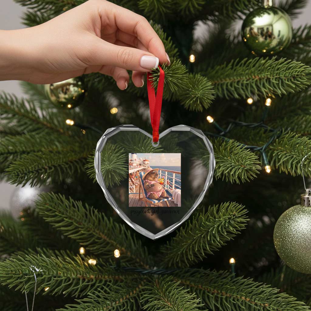 Summer Capybara Pregnancy Heart Crystal Glass Ornament Baby Announcement Gift