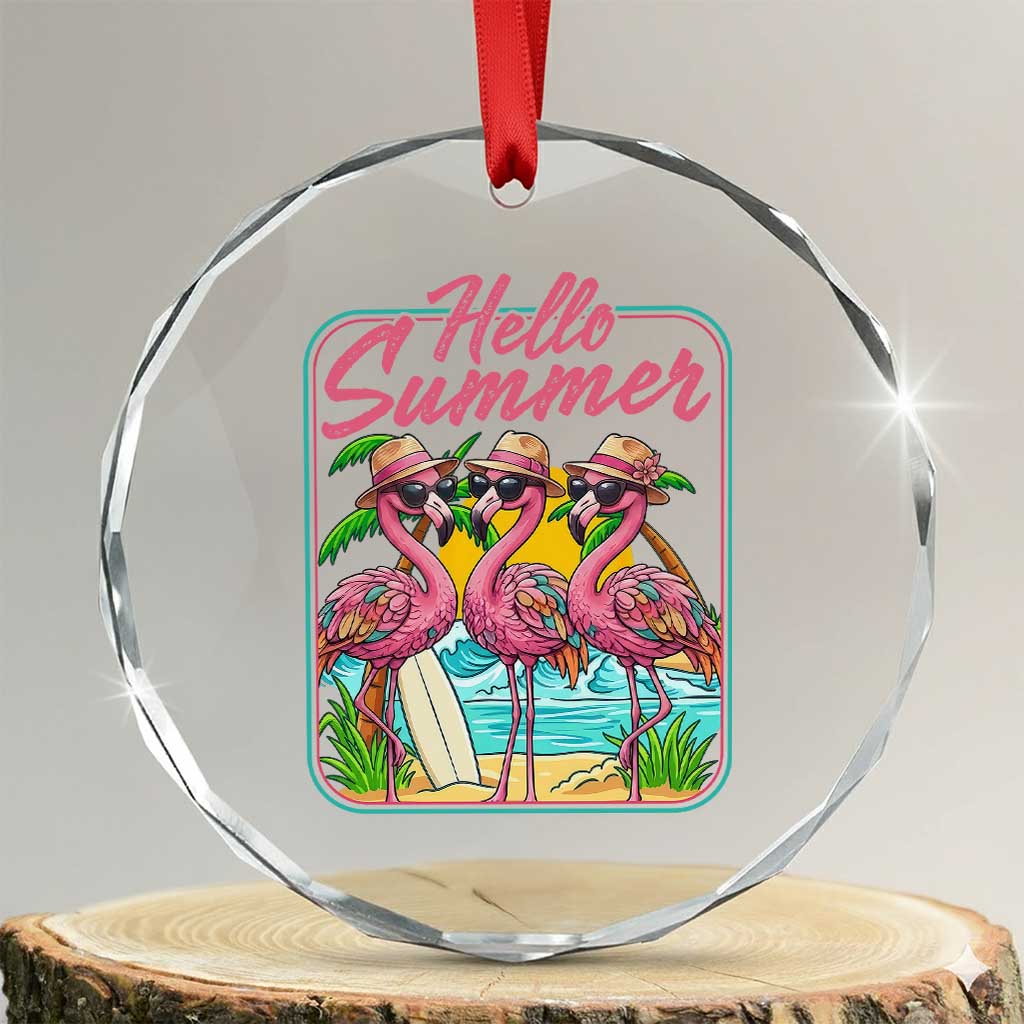 Summer Flamingo Pink Crystal Glass Ornament Tropical Palm Tree Beach Vacation