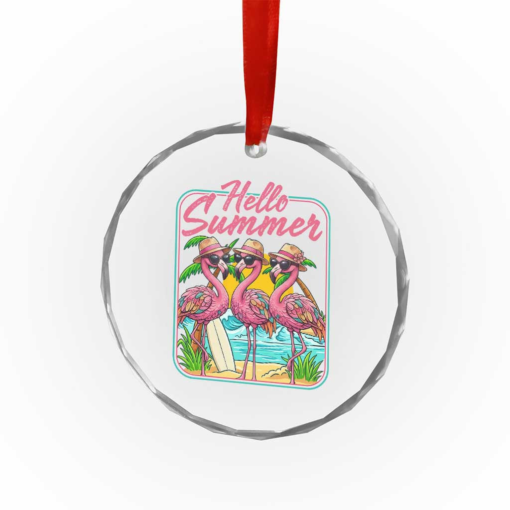 Summer Flamingo Pink Crystal Glass Ornament Tropical Palm Tree Beach Vacation