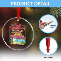 Summer Flamingo Pink Crystal Glass Ornament Tropical Palm Tree Beach Vacation