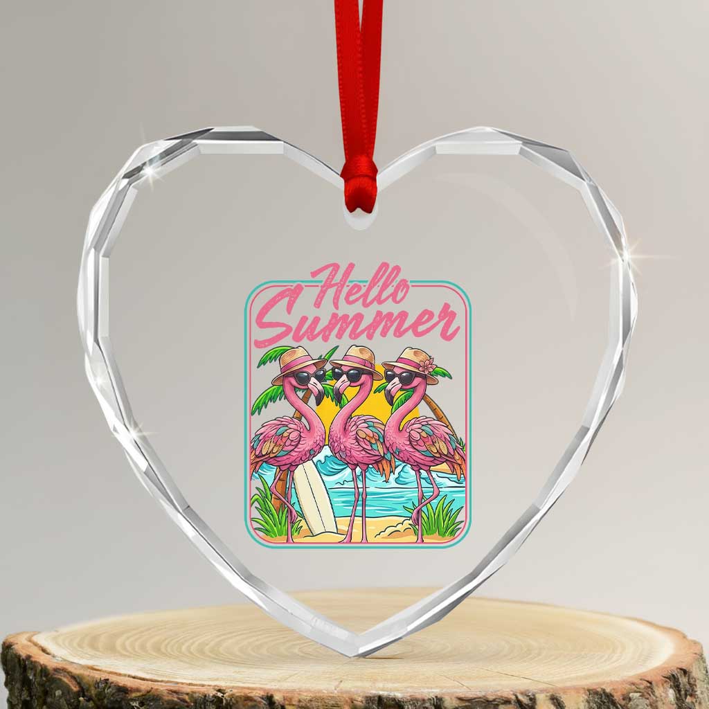 Summer Flamingo Pink Heart Crystal Glass Ornament Tropical Palm Tree Beach Vacation