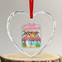 Summer Flamingo Pink Heart Crystal Glass Ornament Tropical Palm Tree Beach Vacation