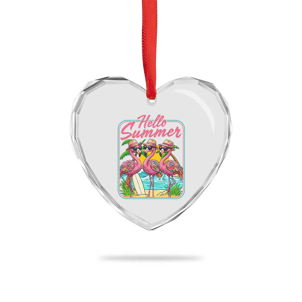 Summer Flamingo Pink Heart Crystal Glass Ornament Tropical Palm Tree Beach Vacation