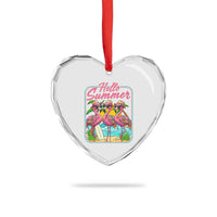 Summer Flamingo Pink Heart Crystal Glass Ornament Tropical Palm Tree Beach Vacation
