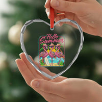 Summer Flamingo Pink Heart Crystal Glass Ornament Tropical Palm Tree Beach Vacation