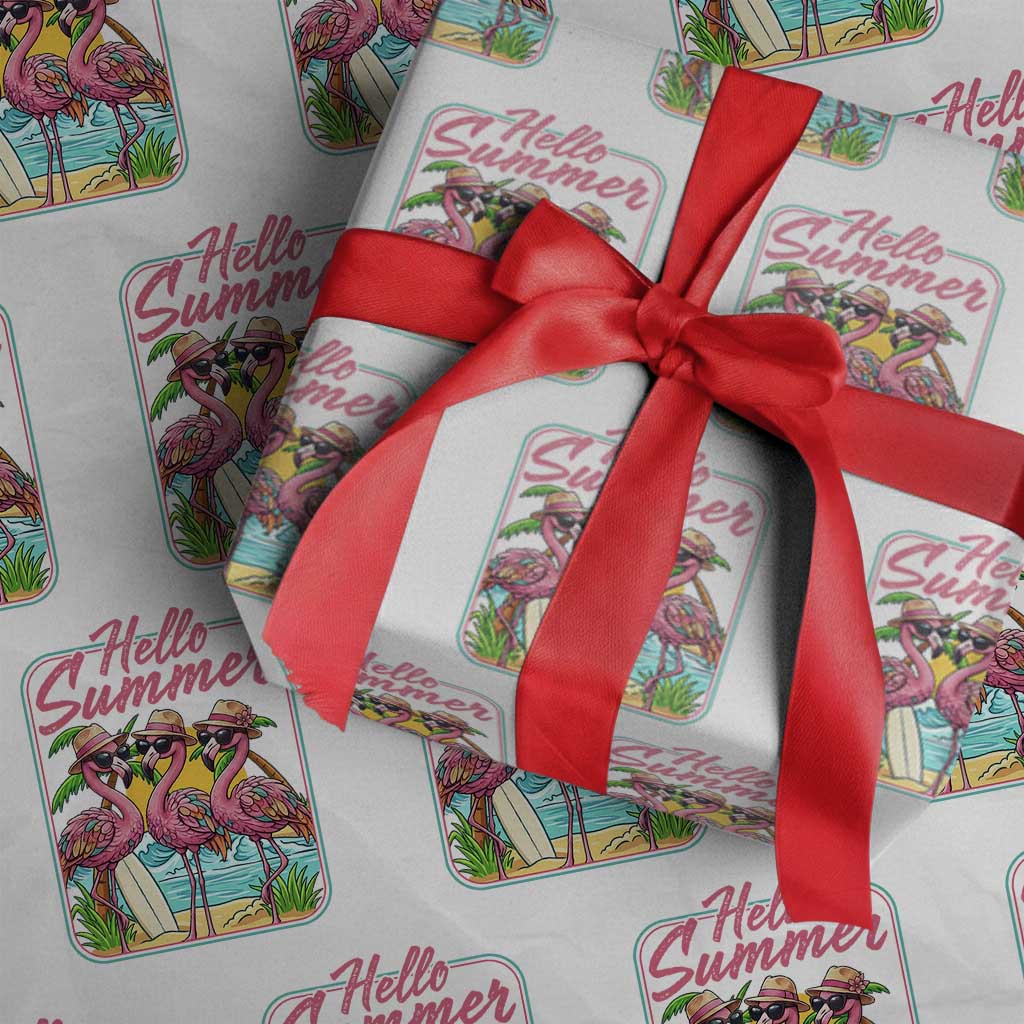 Summer Flamingo Pink Wrapping Paper Roll Tropical Palm Tree Beach Vacation