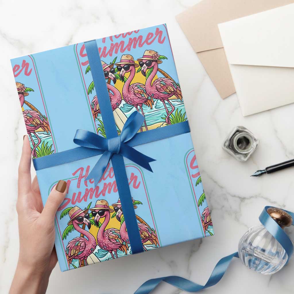 Summer Flamingo Pink Wrapping Paper Roll Tropical Palm Tree Beach Vacation