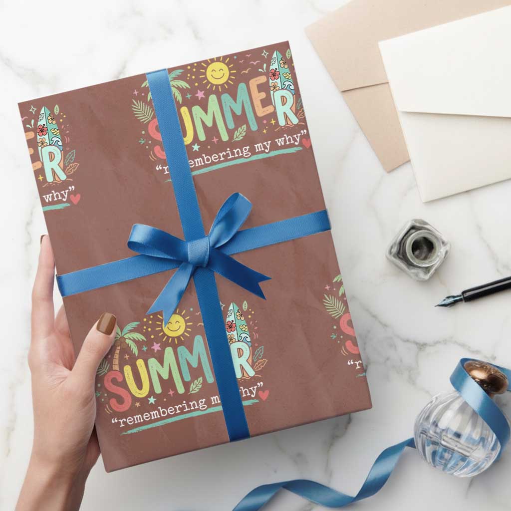 Summer Remembering My Why Wrapping Paper Roll Cute Tropical Beach Palm Tree Surfboard Teacher Graphic